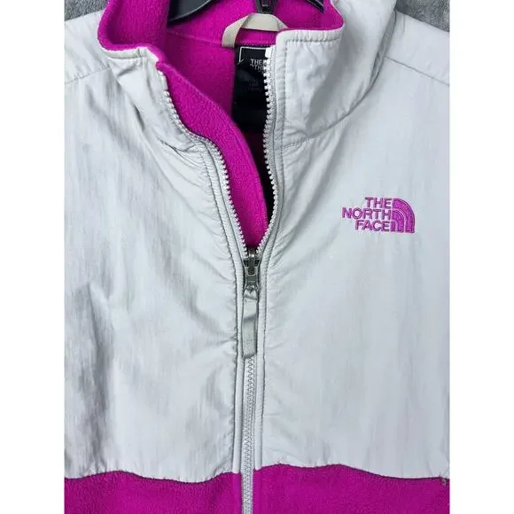 North Face Denali Jacket Girls Large Fuchsia Fleece Gray Polartec Full Zip